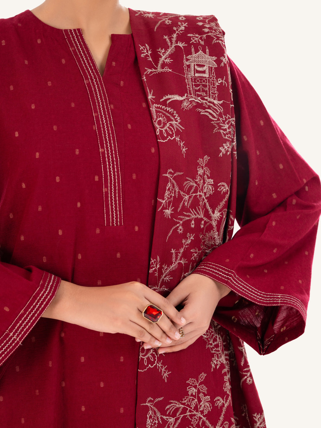 Maroon Dobby 3Pc Unstitched - AWP-3PS-696