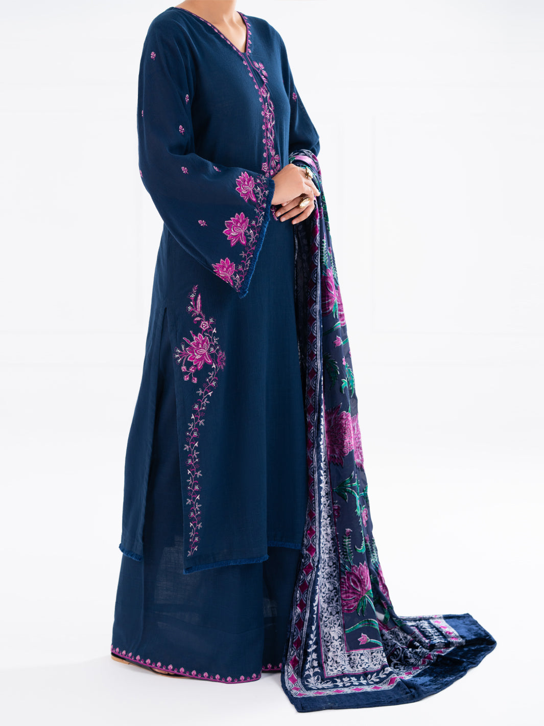 Blue Cross-Hatch 3Pc Stitched - AWP-3PS-709