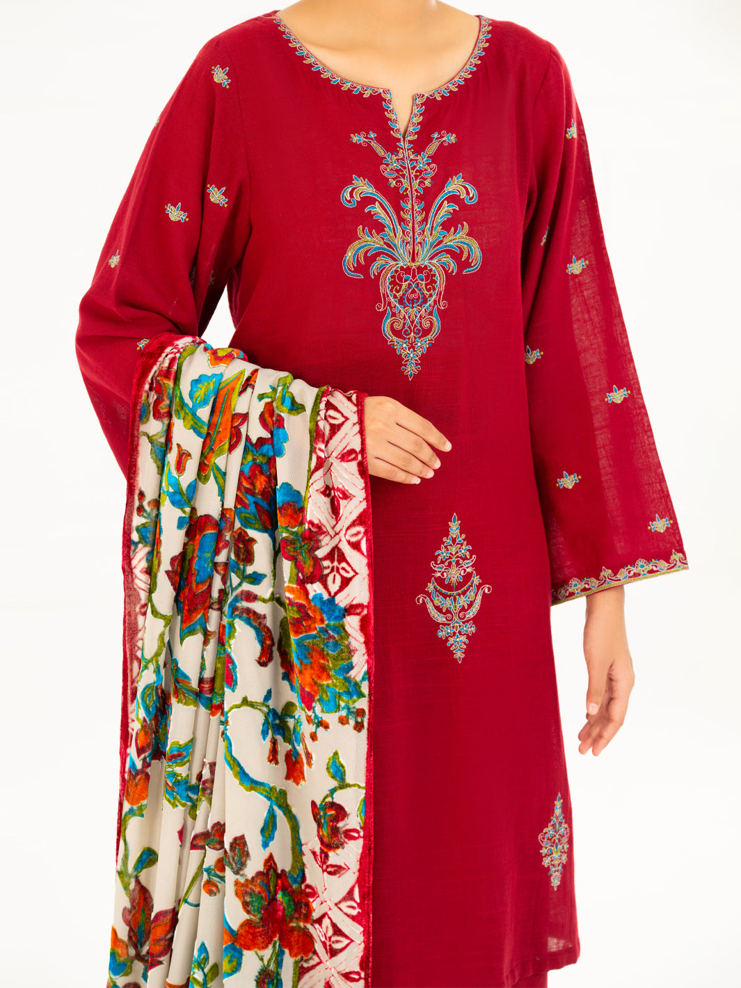 Maroon Cross-Hedge 3Pc Unstitched - AWP-3PS-710