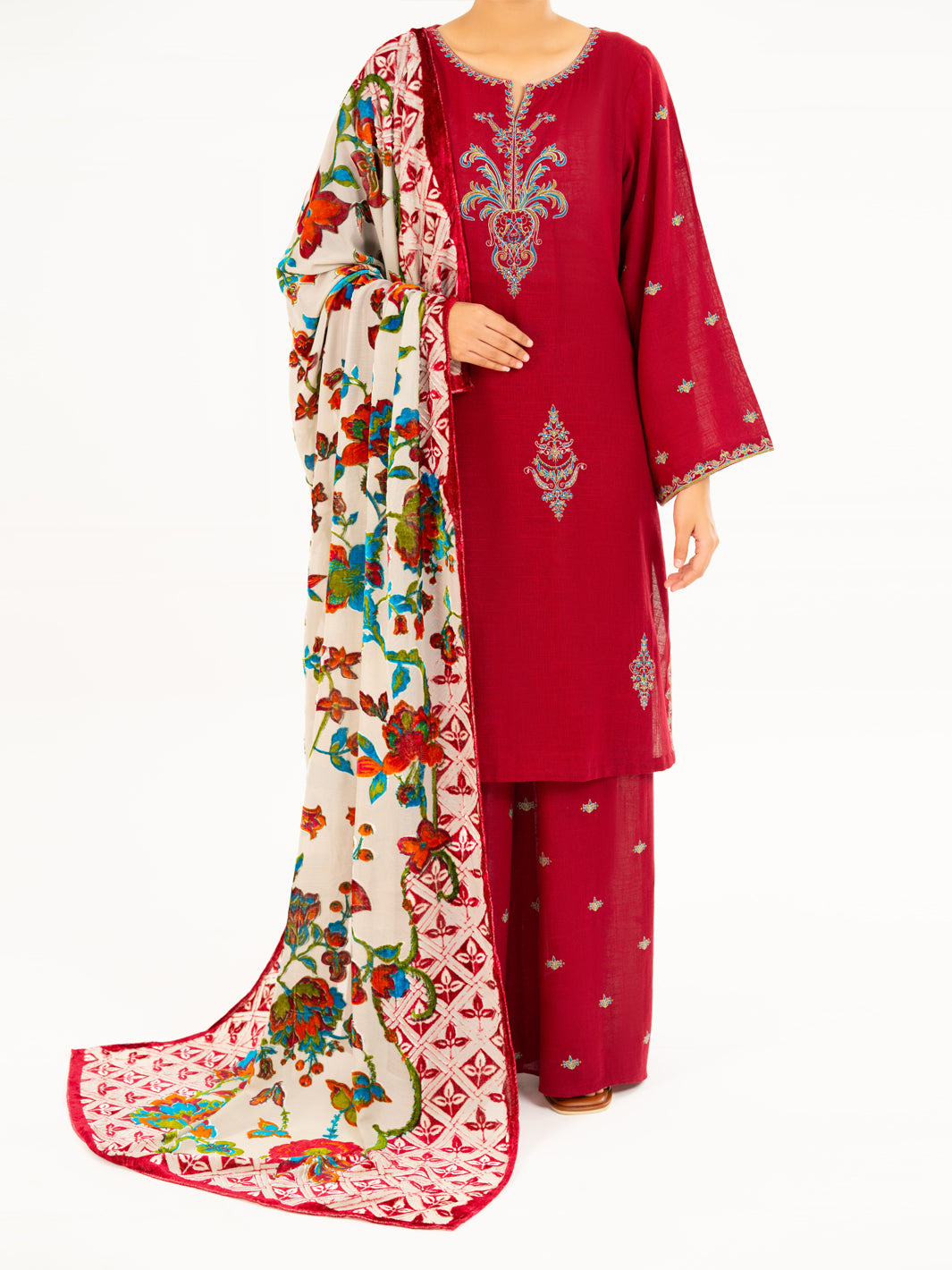 Maroon Cross-Hedge 3Pc Unstitched - AWP-3PS-710