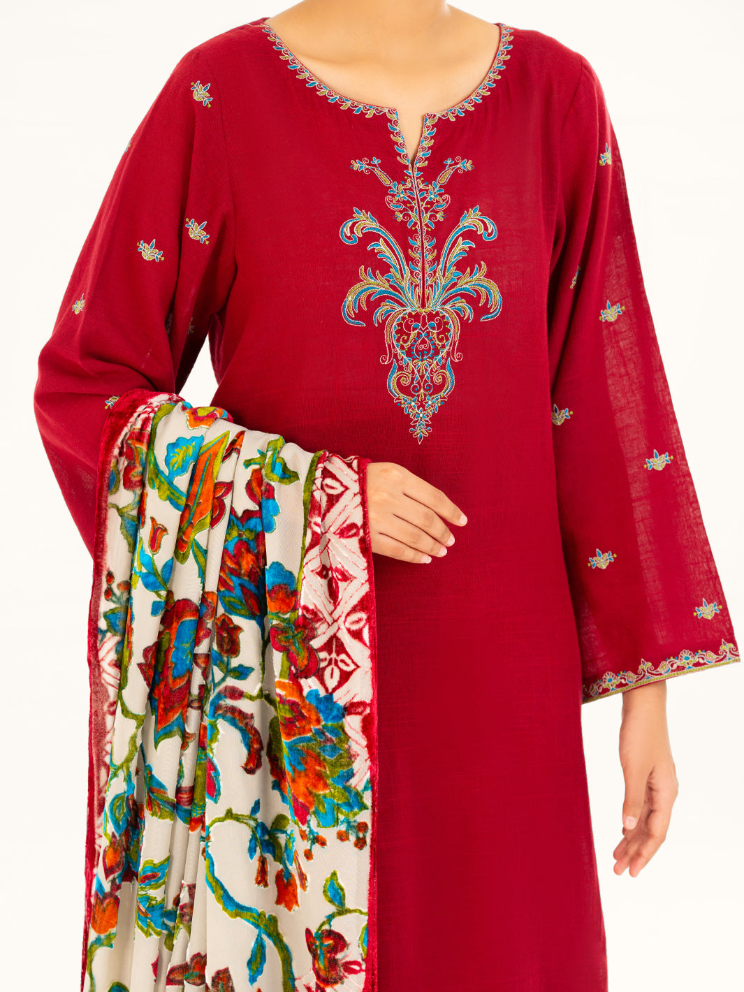 Maroon Cross-Hatch 3Pc Unstitched - AWP-3PS-710