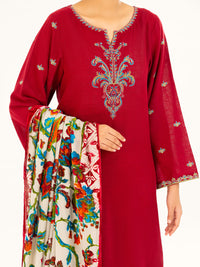 Maroon Cross-Hatch 3Pc Unstitched - AWP-3PS-710