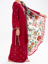 Maroon Crosshatch 3Pc Stitched - AWP-3PS-710