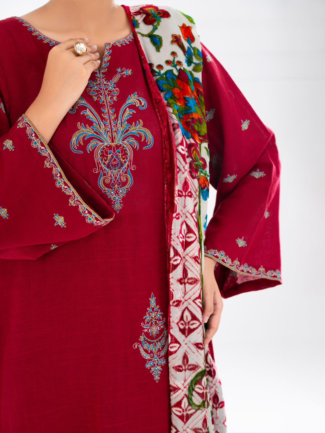 Maroon Crosshatch 3Pc Stitched - AWP-3PS-710