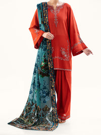 Orange Cross-Hatch3Pc Stitched - AWP-3PS-711