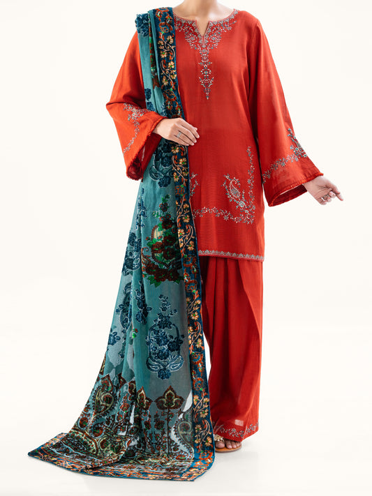 Orange Cross-Hatch3Pc Stitched - AWP-3PS-711