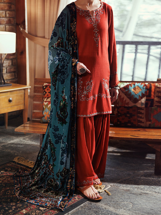 Orange Cross-Hatch 3Pc Unstitched - AWP-3PS-711