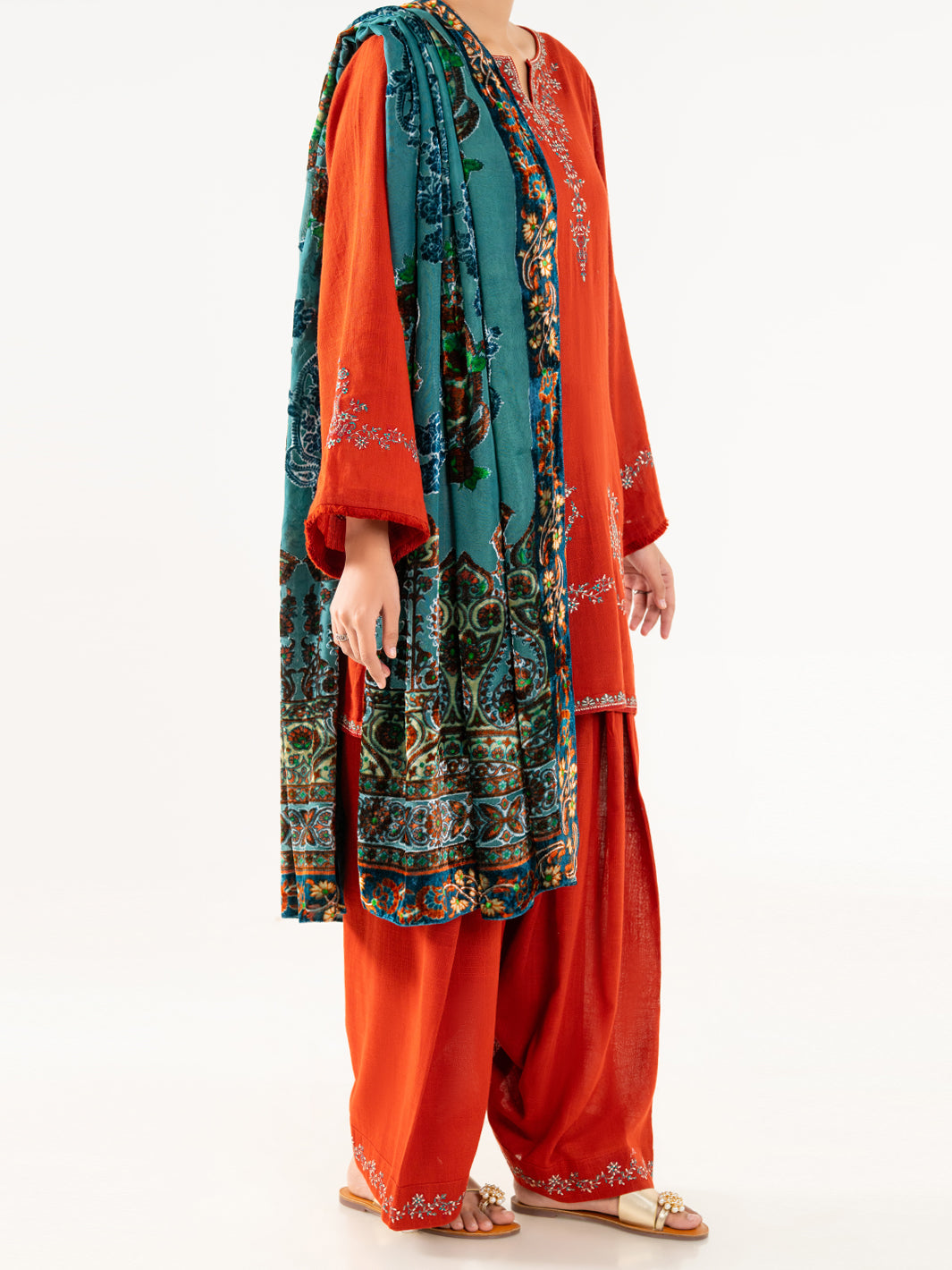 Orange Cross-Hedge 3Pc Unstitched - AWP-3PS-711