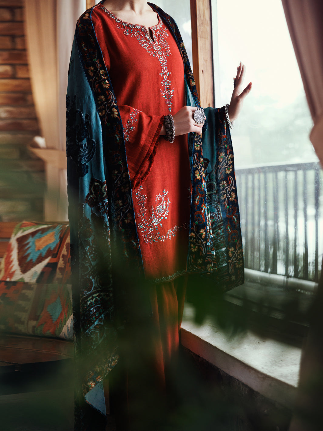 Orange Crosshatch 3Pc Stitched - AWP-3PS-711