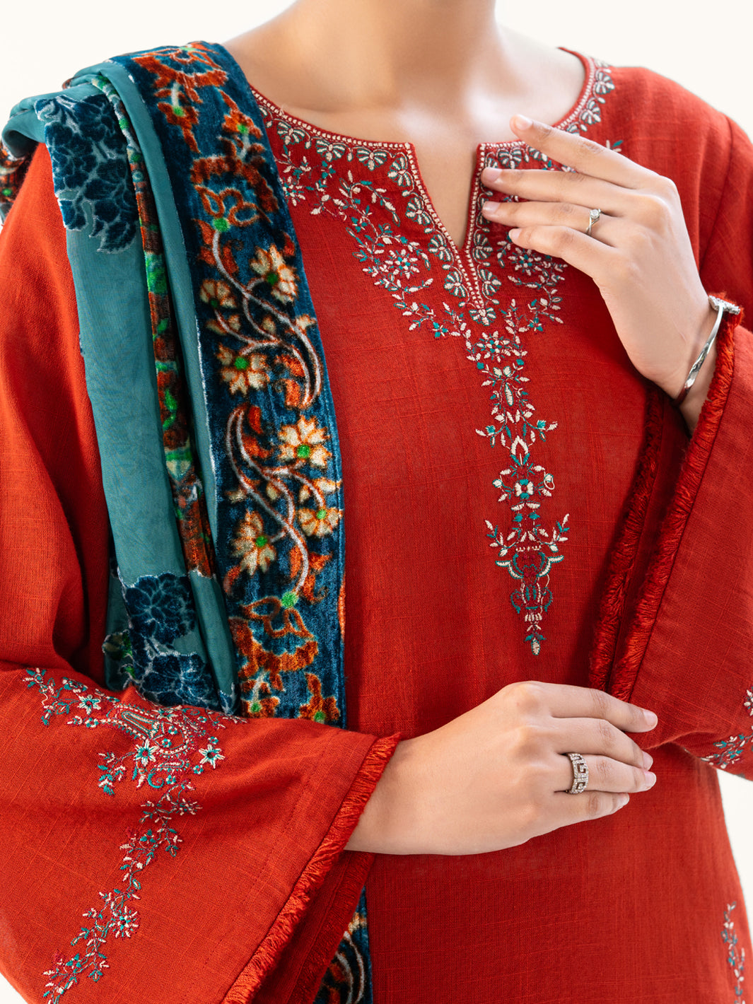 Orange Cross-Hatch3Pc Stitched - AWP-3PS-711