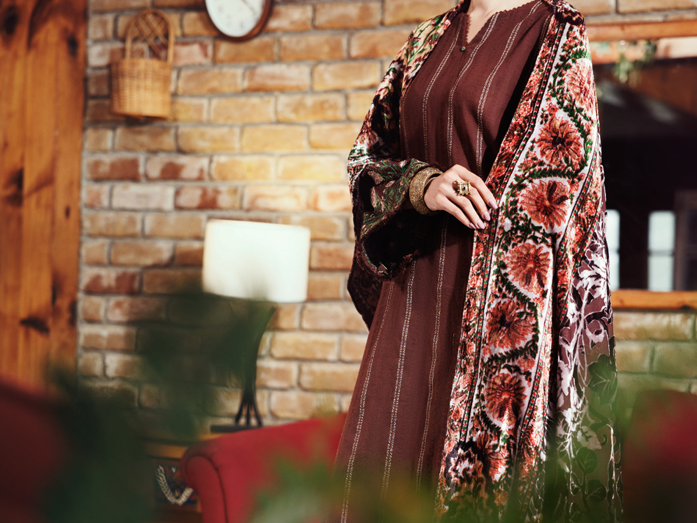 Brown Yarn Dyed 3Pc Unstitched - AWP-3PS-746