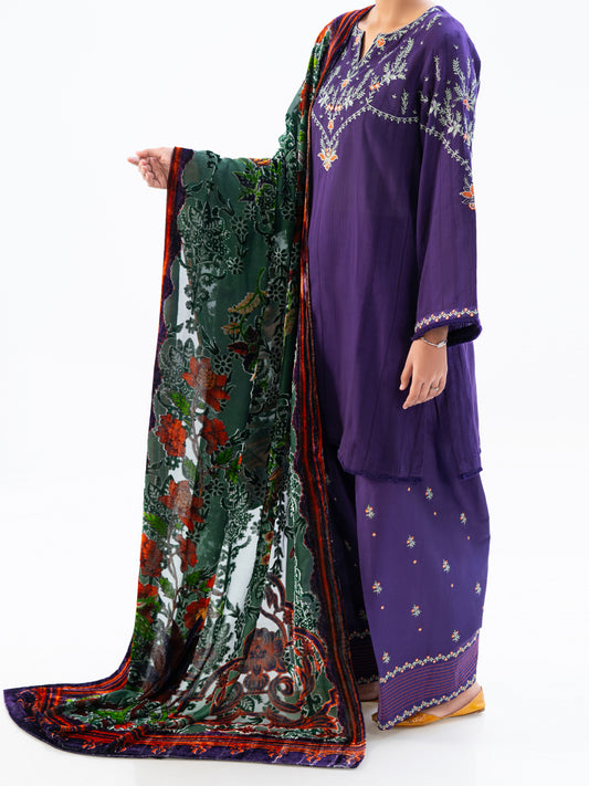 Purple Yarn Dyed 3Pc Unstitched - AWP-3PS-747