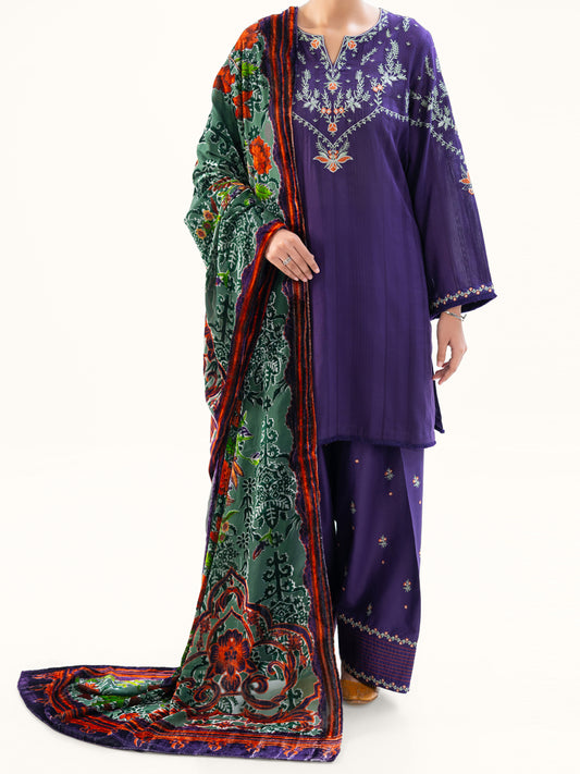 Purple Yarn Dyed 3Pc Unstitched - AWP-3PS-747