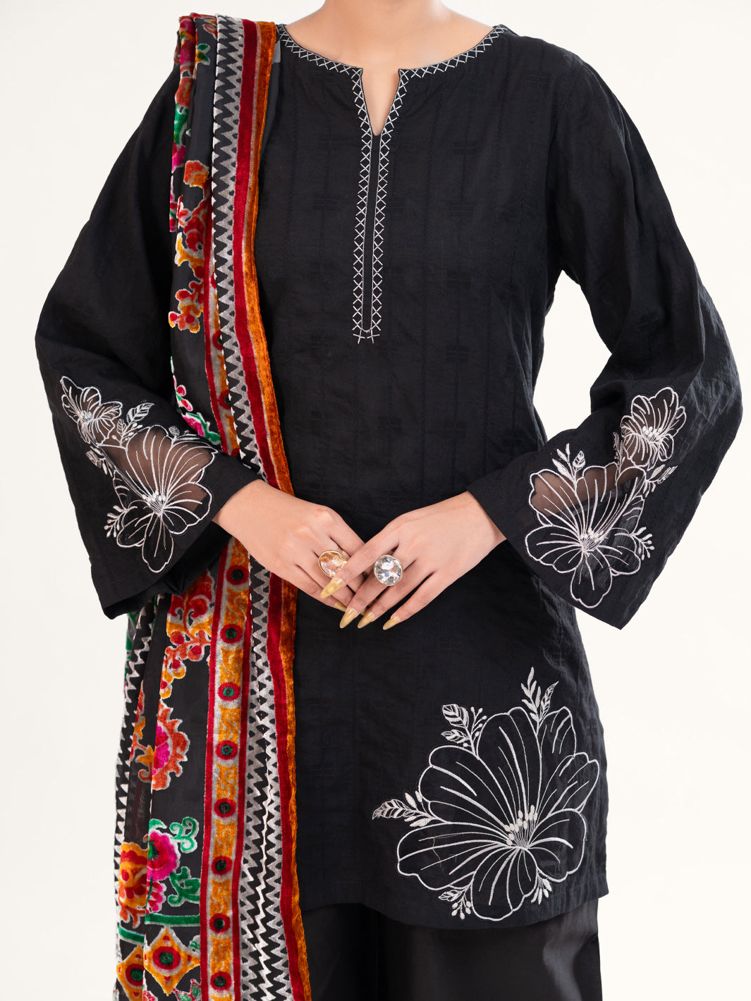 Black Yarn Dyed 3Pc Unstitched - AWP-3PS-748