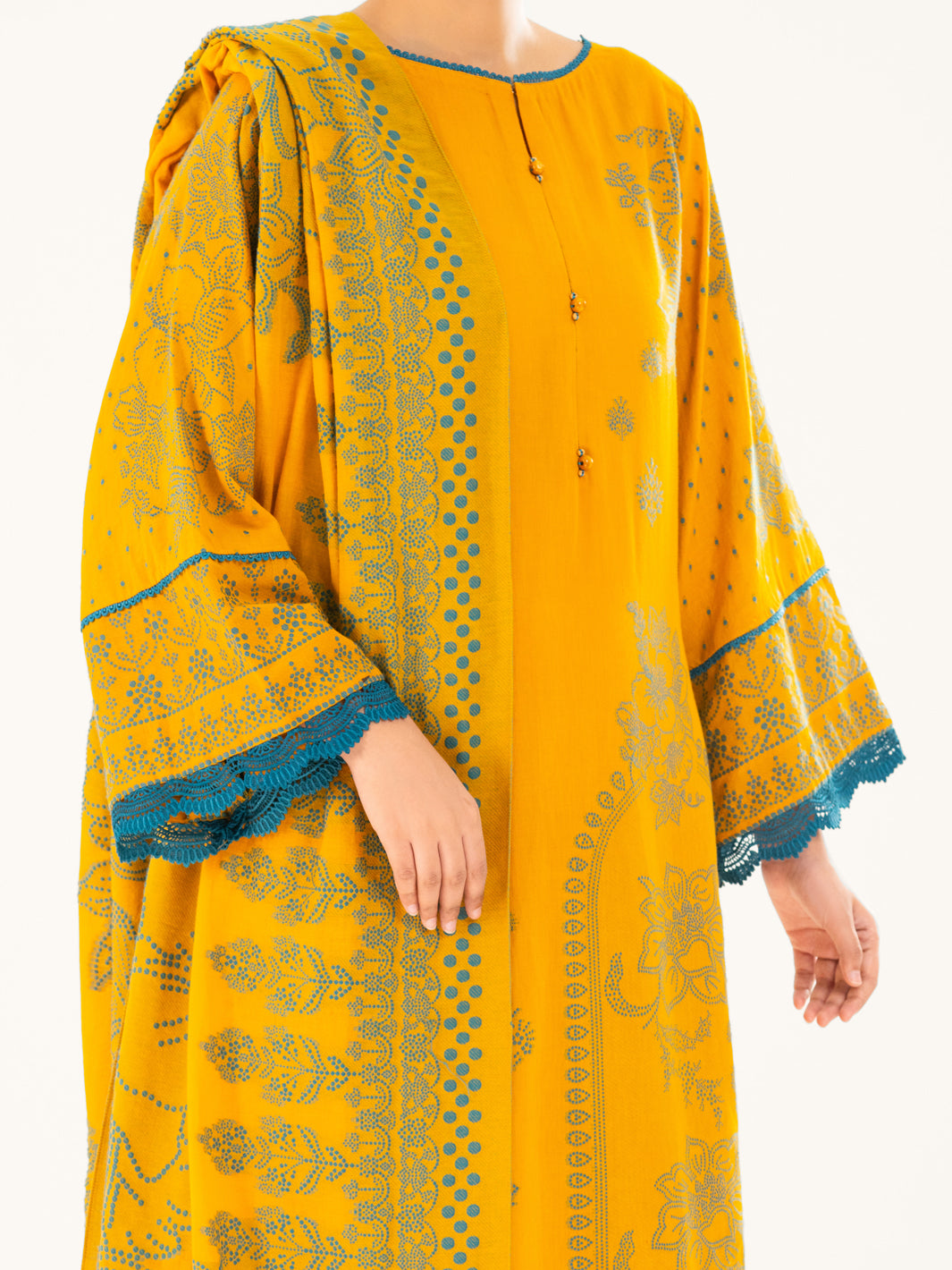 Yellow Jacquard 3Pc Stitched - AWP-3PS-749