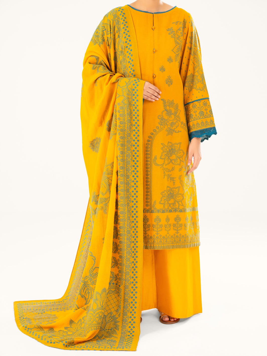 Yellow Jacquard 3Pc Stitched - AWP-3PS-749