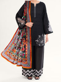 Black Yarn Dyed 3Pc Unstitched - AWP-3PS-748