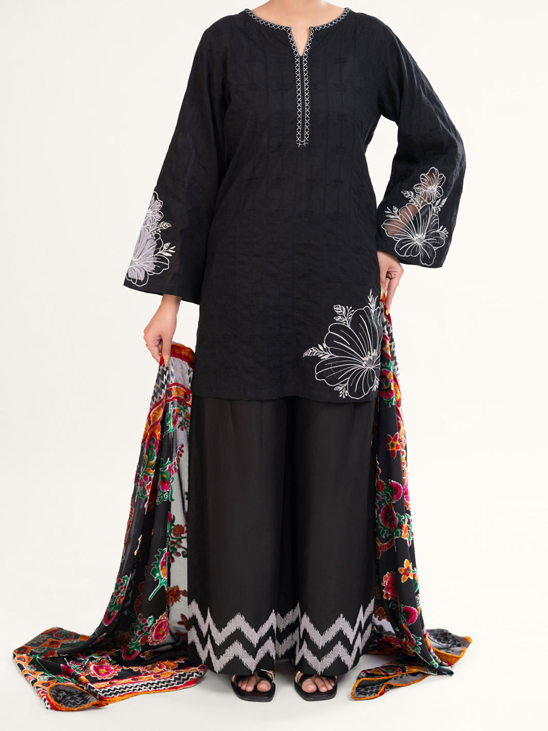 Black Yarn Dyed 3Pc Unstitched - AWP-3PS-748