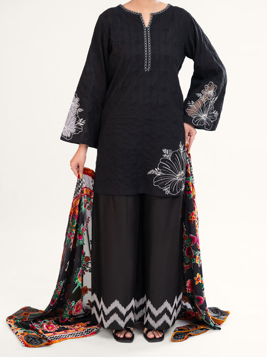 Black Yarn Dyed 3Pc Unstitched - AWP-3PS-748