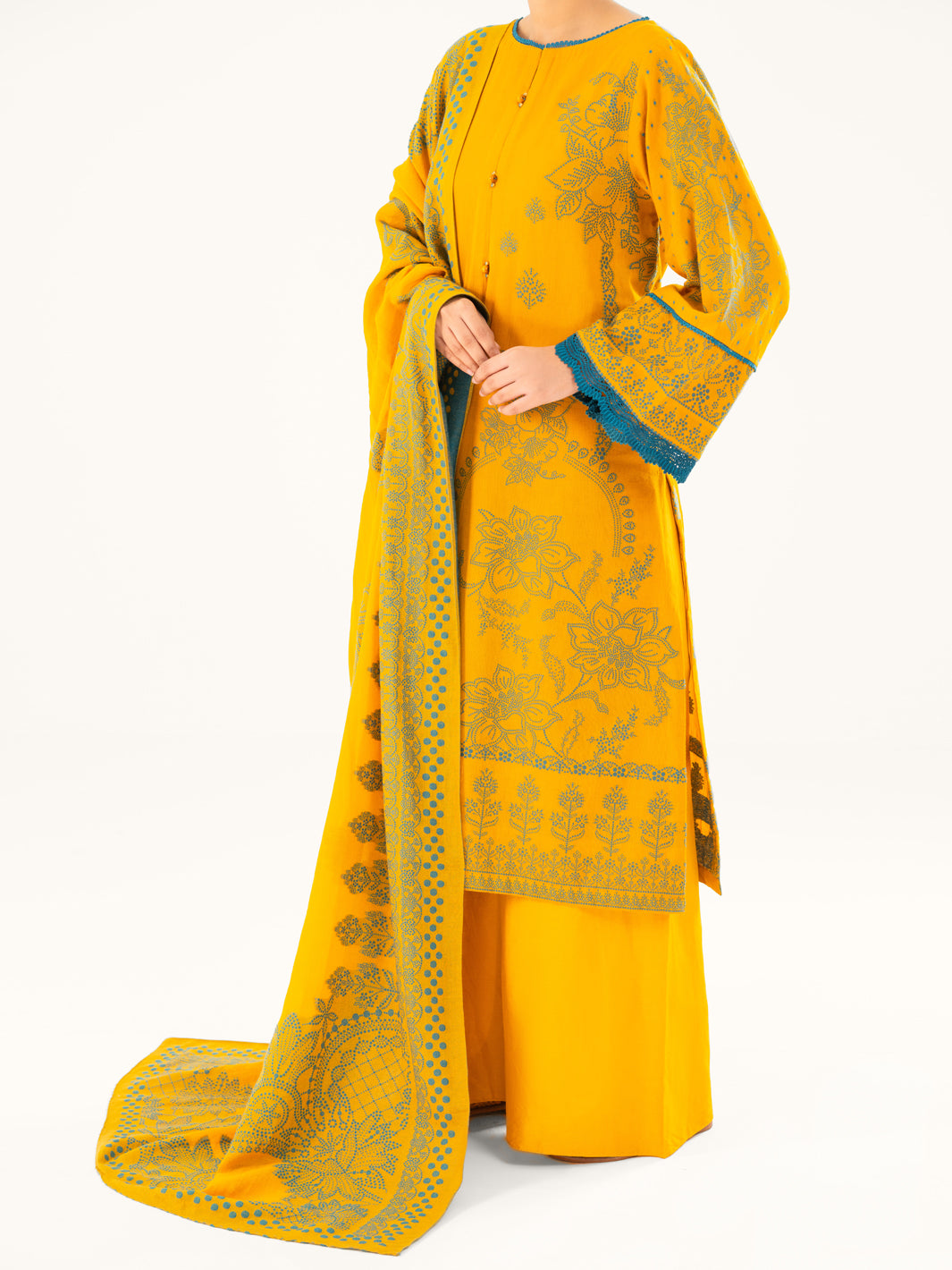 Yellow Jacquard 3Pc Stitched - AWP-3PS-749