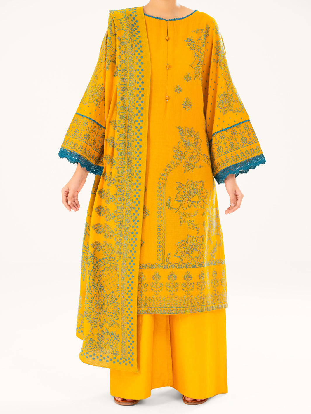 Yellow Jacquard 3Pc Stitched - AWP-3PS-749