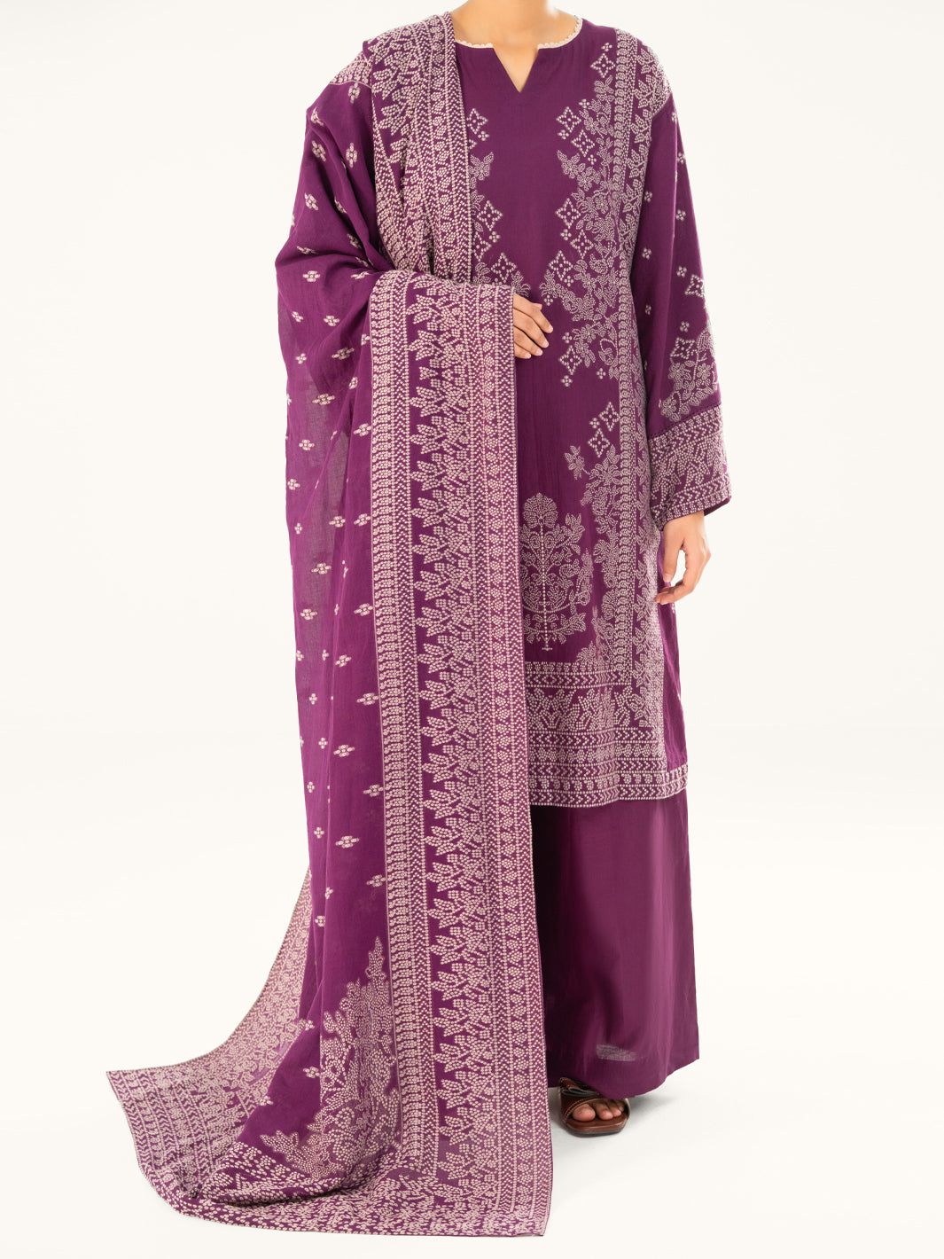 Purple Jacquard 3Pc Stitched - AWP-3PS-751