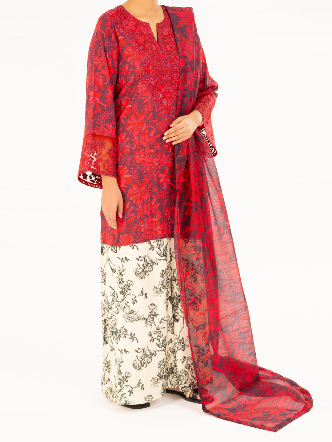 Red Viscose 3Pc Stitched - AWP-3PS-752