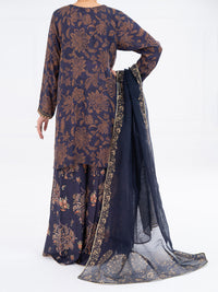 Navy Blue Poly-Raw Silk 3Pc Stitched - AWP-3PS-755