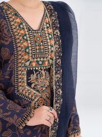 Navy Blue Poly-Raw Silk 3Pc Stitched - AWP-3PS-755