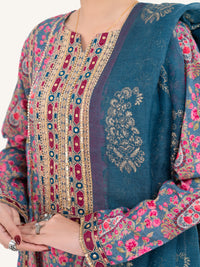 Teal Poly-Raw Silk 3Pc Stitched - AWP-3PS-756