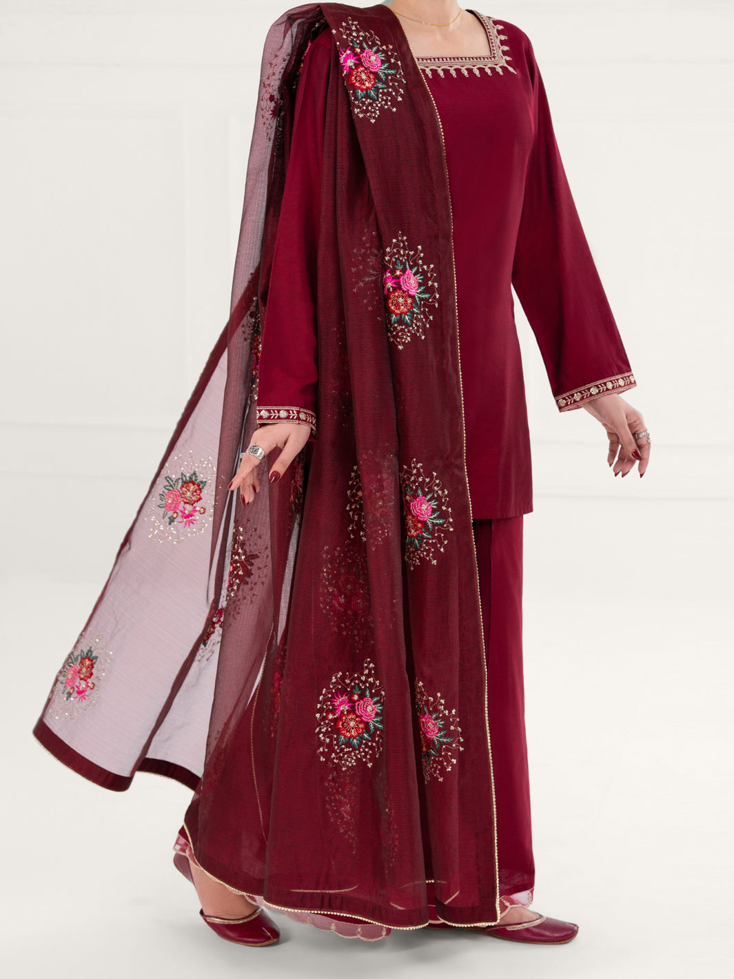 Maroon Yarn Dyed 3Pc Stitched - AWP-3PS-759