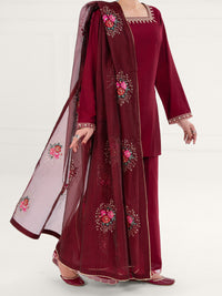 Maroon Yarn Dyed 3Pc Stitched - AWP-3PS-759