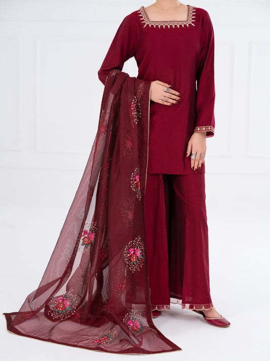 Maroon Yarn Dyed 3Pc Stitched - AWP-3PS-759