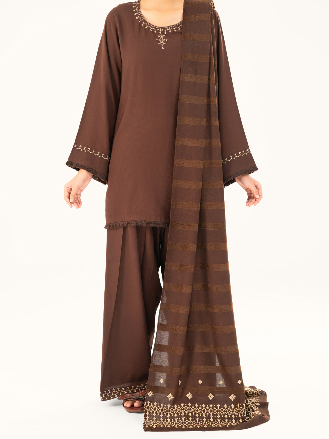 Dark Brown Viscose Karandi Dyed 3Pc Stitched - AWP-3PS-761