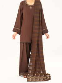 Dark Brown Viscose Karandi Dyed 3Pc Stitched - AWP-3PS-761