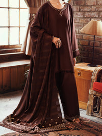 Dark Brown Viscose Karandi Dyed 3Pc Stitched - AWP-3PS-761