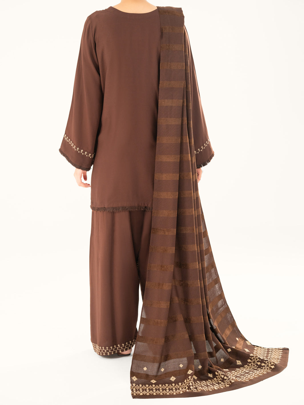 Dark Brown Viscose Karandi Dyed 3Pc Stitched - AWP-3PS-761