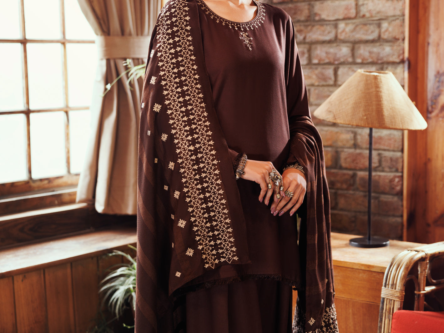 Dark Brown Viscose Karandi Dyed 3Pc Stitched - AWP-3PS-761