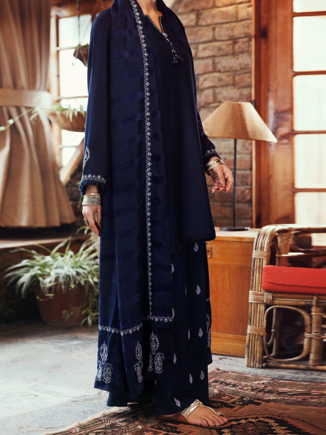 Blue Viscose Karandi Dyed 3Pc Stitched - AWP-3PS-762