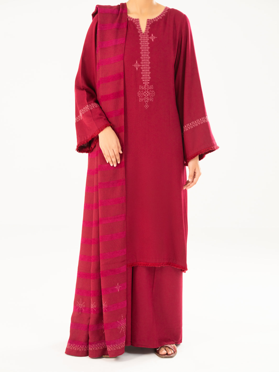 Maroon Viscose Karandi Dyed 3Pc Stitched - AWP-3PS-763