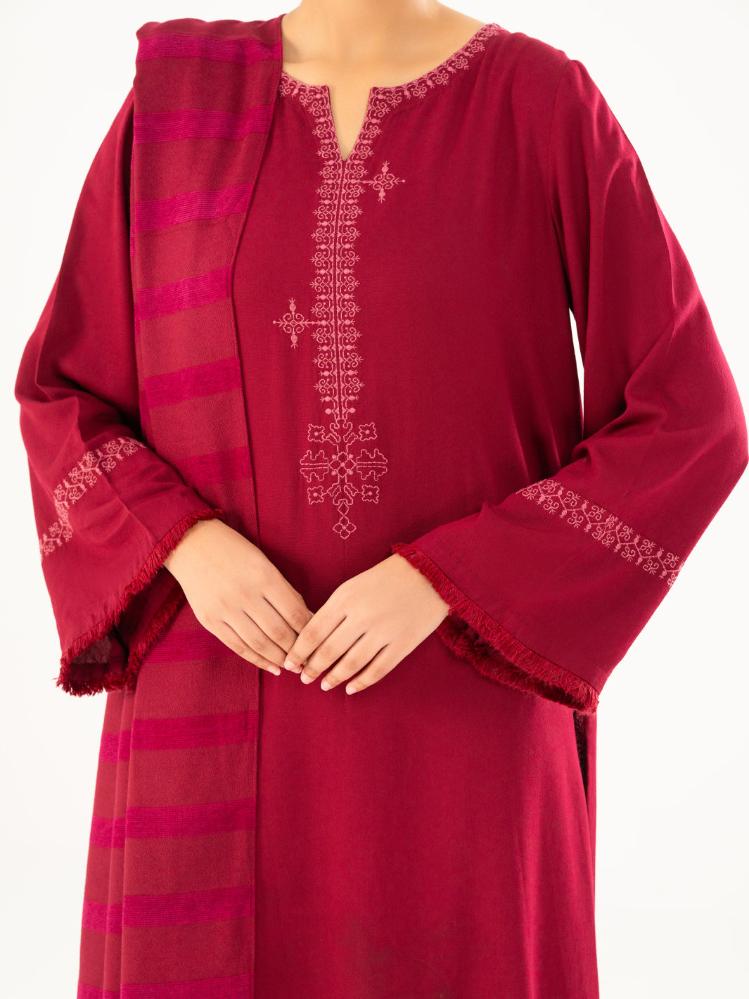 Maroon Viscose Karandi Dyed 3Pc Stitched - AWP-3PS-763