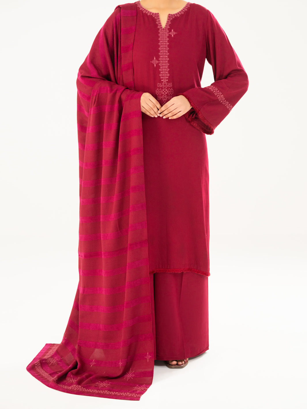 Maroon Viscose Karandi Dyed 3Pc Stitched - AWP-3PS-763