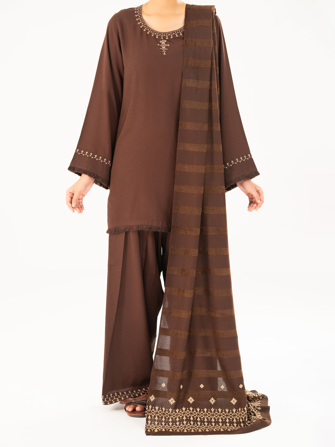 Brown Velvet Stripe 3Pc Stitched - AWP-3PS-764
