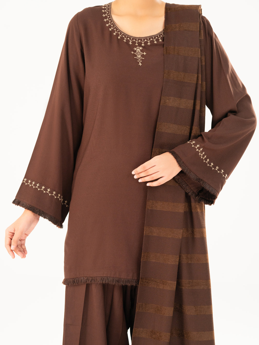 Brown Velvet Stripe 3Pc Stitched - AWP-3PS-764