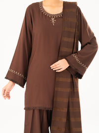 Brown Velvet Stripe 3Pc Stitched - AWP-3PS-764