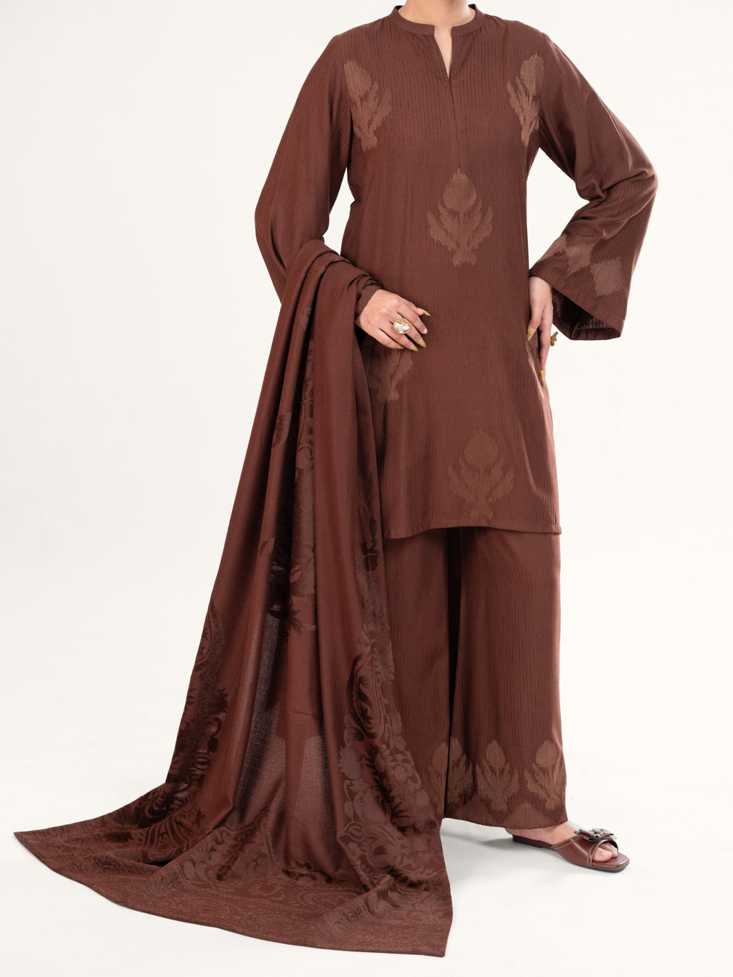 Brown Velvet Stripe 3Pc Stitched - AWP-3PS-764