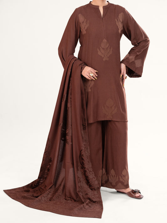 Brown Velvet Stripe 3Pc Stitched - AWP-3PS-764