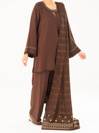 Brown Velvet Stripe 3Pc Stitched - AWP-3PS-764
