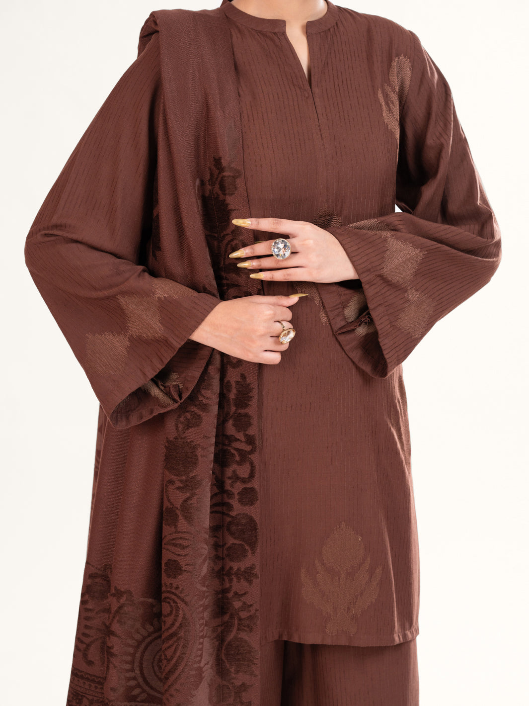 Brown Velvet Stripe 3Pc Stitched - AWP-3PS-764