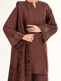 Brown Velvet Stripe 3Pc Stitched - AWP-3PS-764